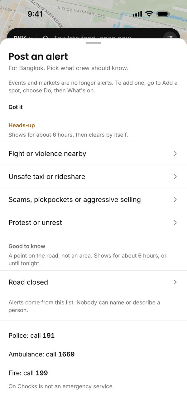 Post an alert in Bangkok: the fixed list of heads-ups, and the police, ambulance and fire numbers
