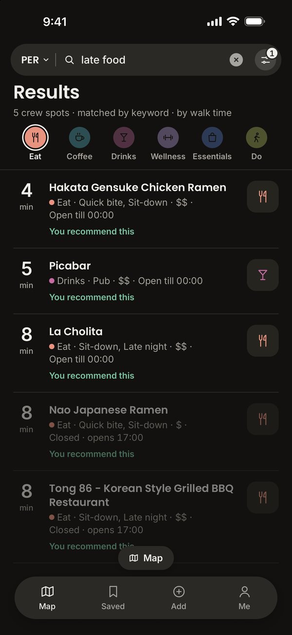 A search for late food in Perth: five crew spots open till midnight, nearest first